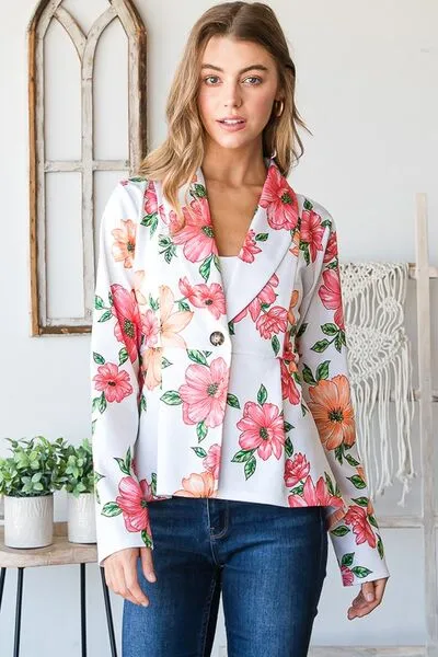 Heimish Full Size Multi Color Floral Blazers with Tunic