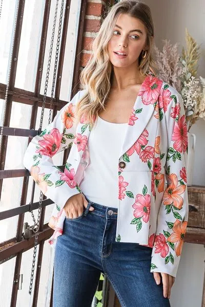 Heimish Full Size Multi Color Floral Blazers with Tunic