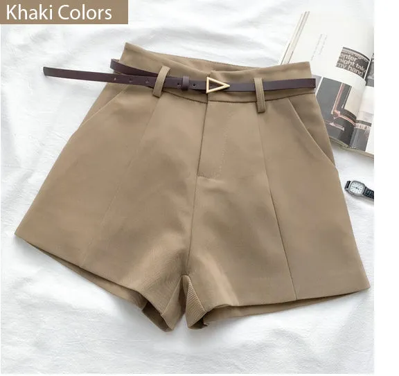 High Waist A-Line Belted Office Shorts Pants
