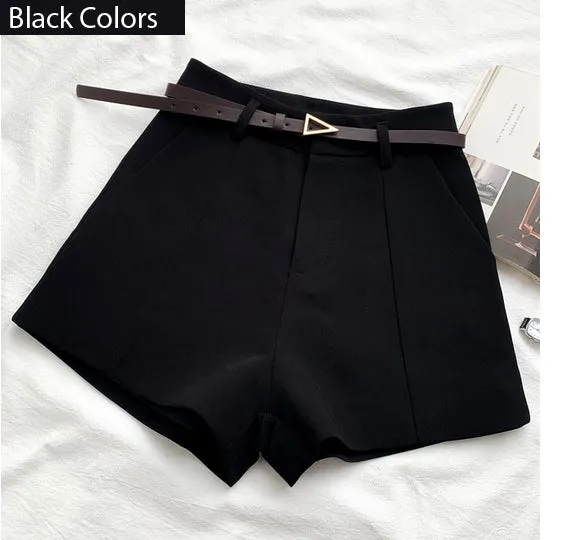 High Waist A-Line Belted Office Shorts Pants
