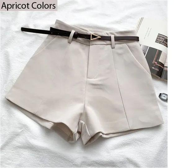 High Waist A-Line Belted Office Shorts Pants
