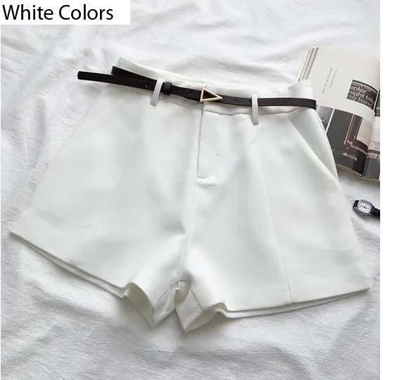 High Waist A-Line Belted Office Shorts Pants