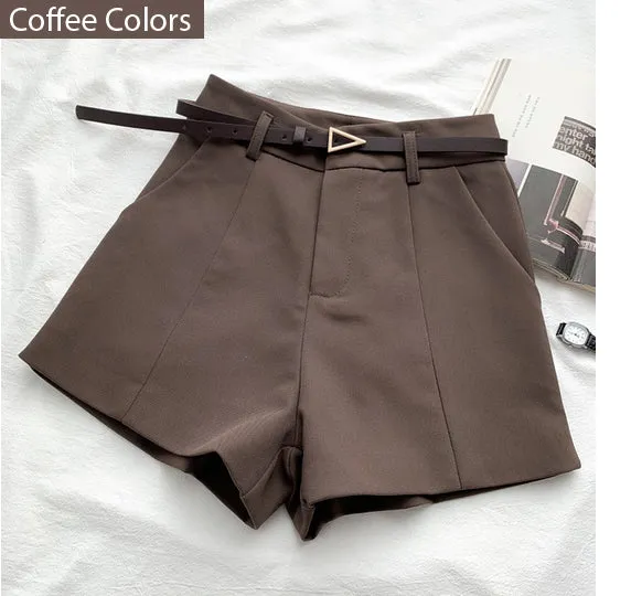 High Waist A-Line Belted Office Shorts Pants