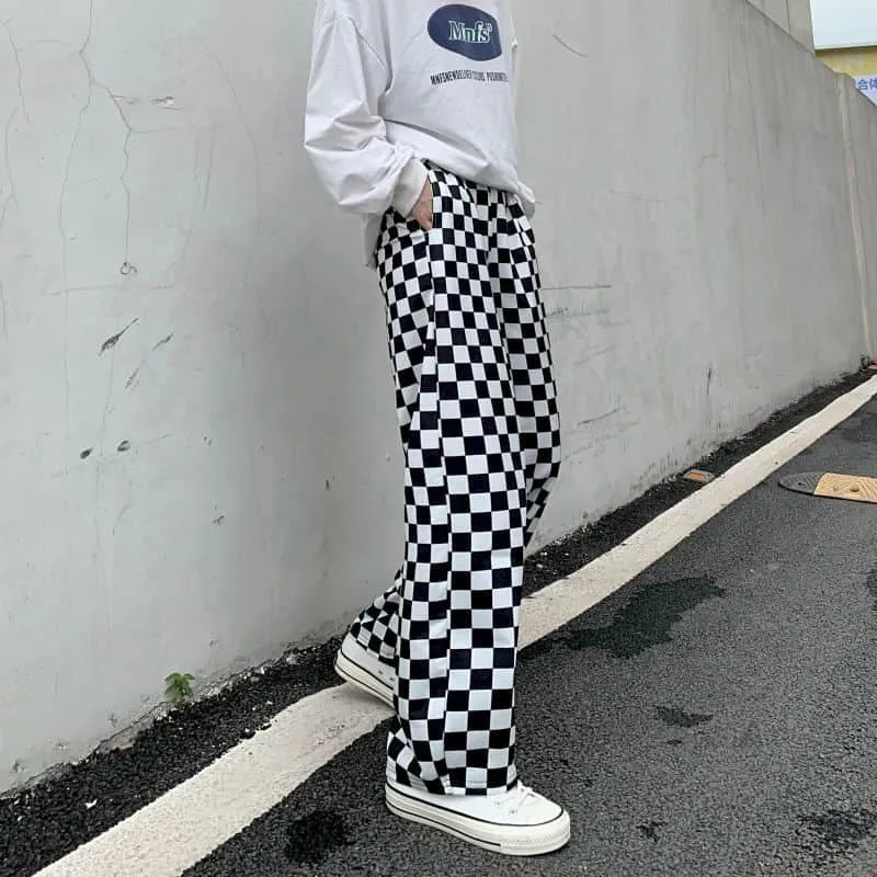 High Waist Loose Plaid Checkerboard Pants