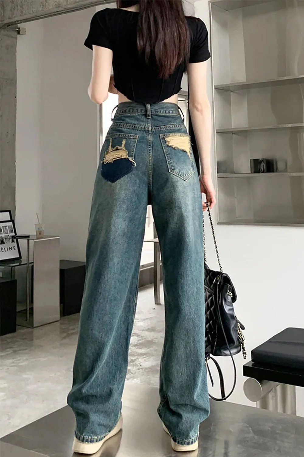 High Waist Loose Retro Basic Jeans Pants
