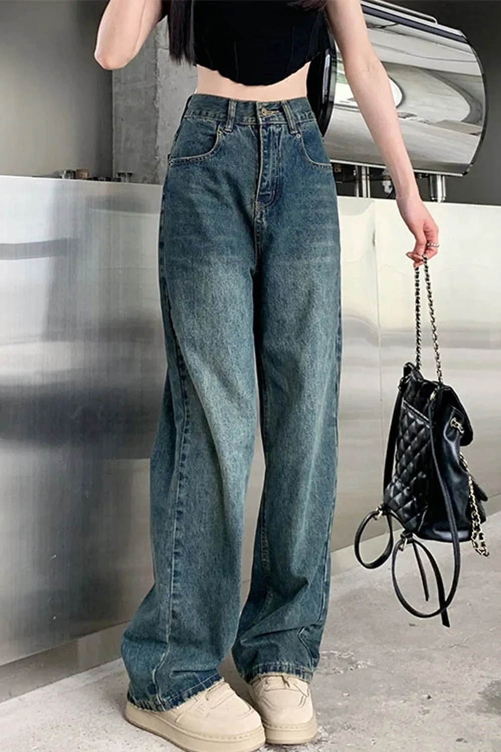 High Waist Loose Retro Basic Jeans Pants