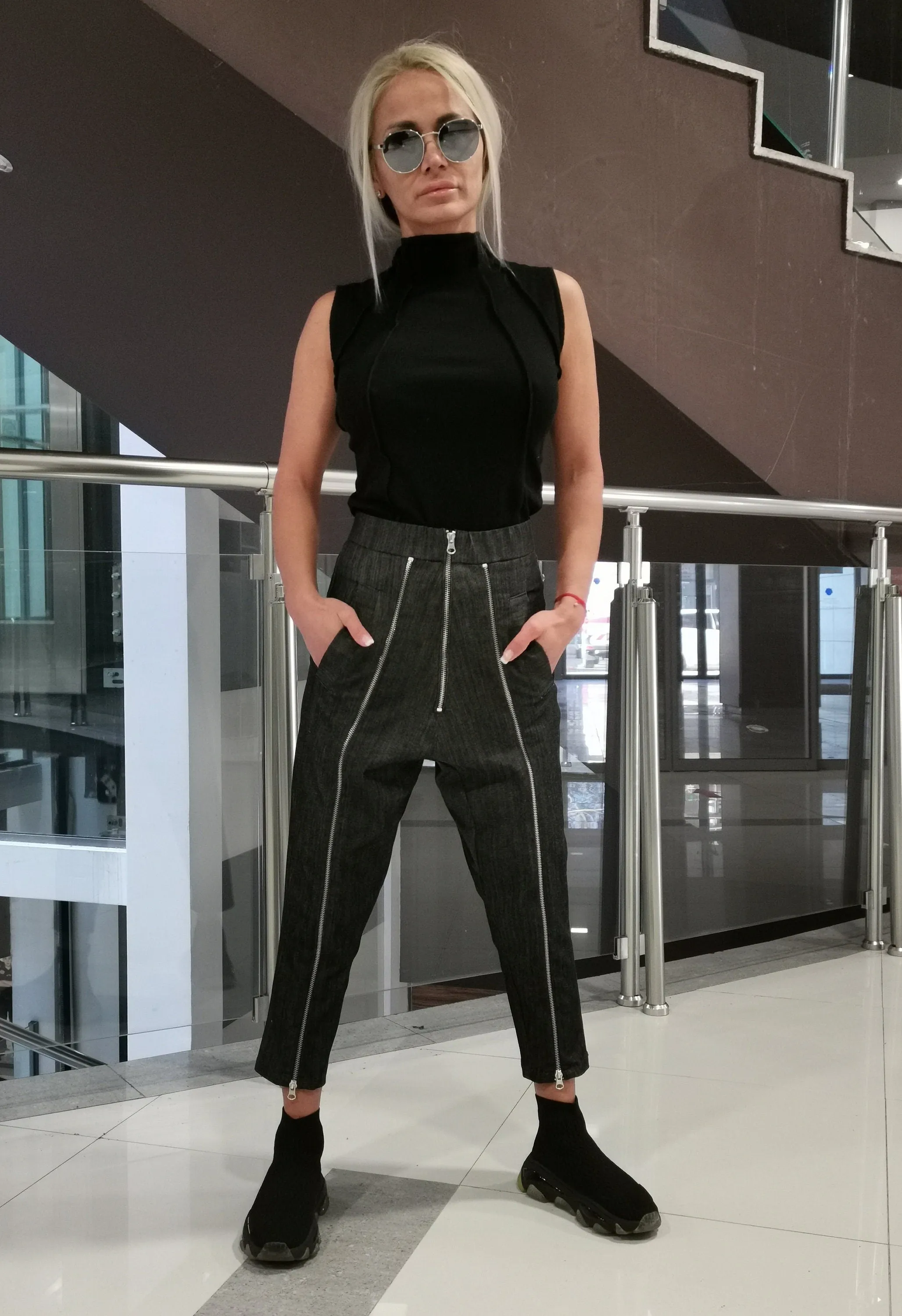 High Waist Trousers, Harem Pants with Zippers, Loose Fit Pants, Jeans Baggy Pants, Drop Crotch Pants, Extravagant Trousers
