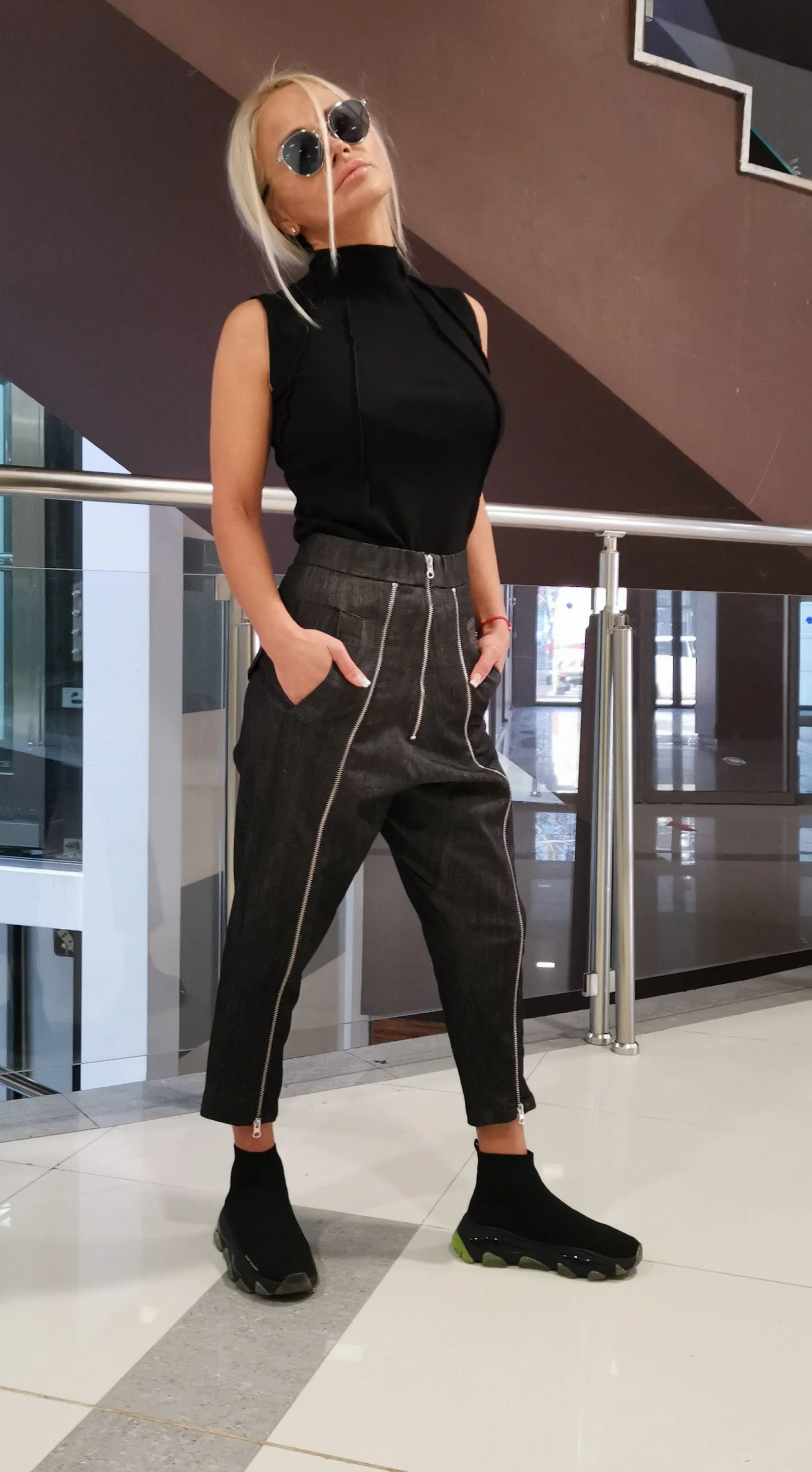 High Waist Trousers, Harem Pants with Zippers, Loose Fit Pants, Jeans Baggy Pants, Drop Crotch Pants, Extravagant Trousers