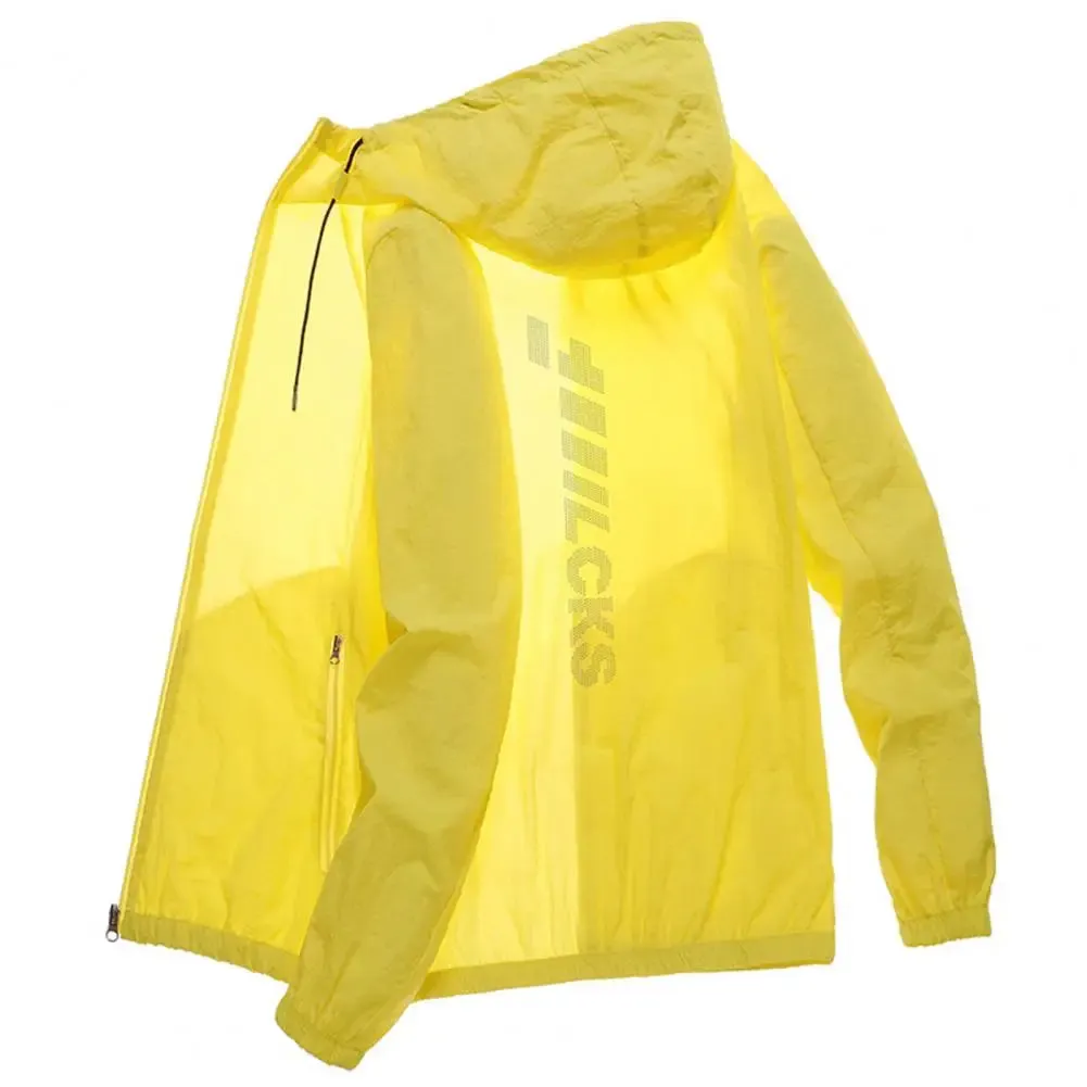 Hooded Long Sleeve Pockets Zipper Placket Windbreaker Jacket Men Ultra Thin Sun Protection Coat Summer Running Camping Jacket