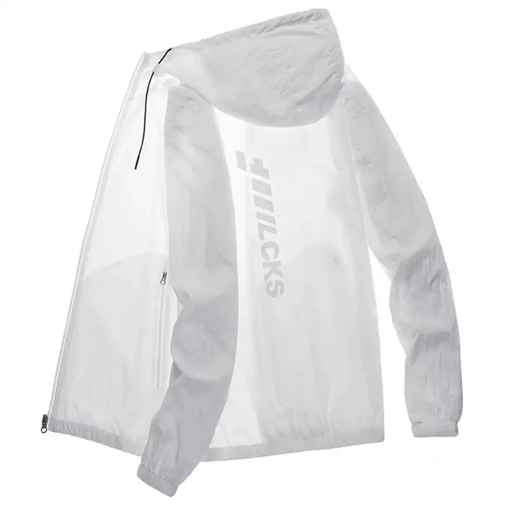 Hooded Long Sleeve Pockets Zipper Placket Windbreaker Jacket Men Ultra Thin Sun Protection Coat Summer Running Camping Jacket