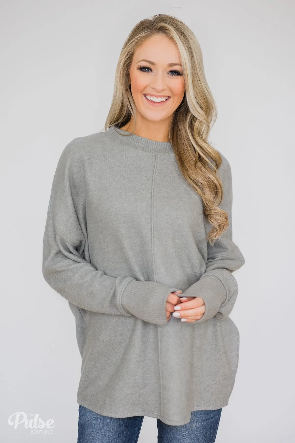 In Awe Pullover Sweater- Heather Grey