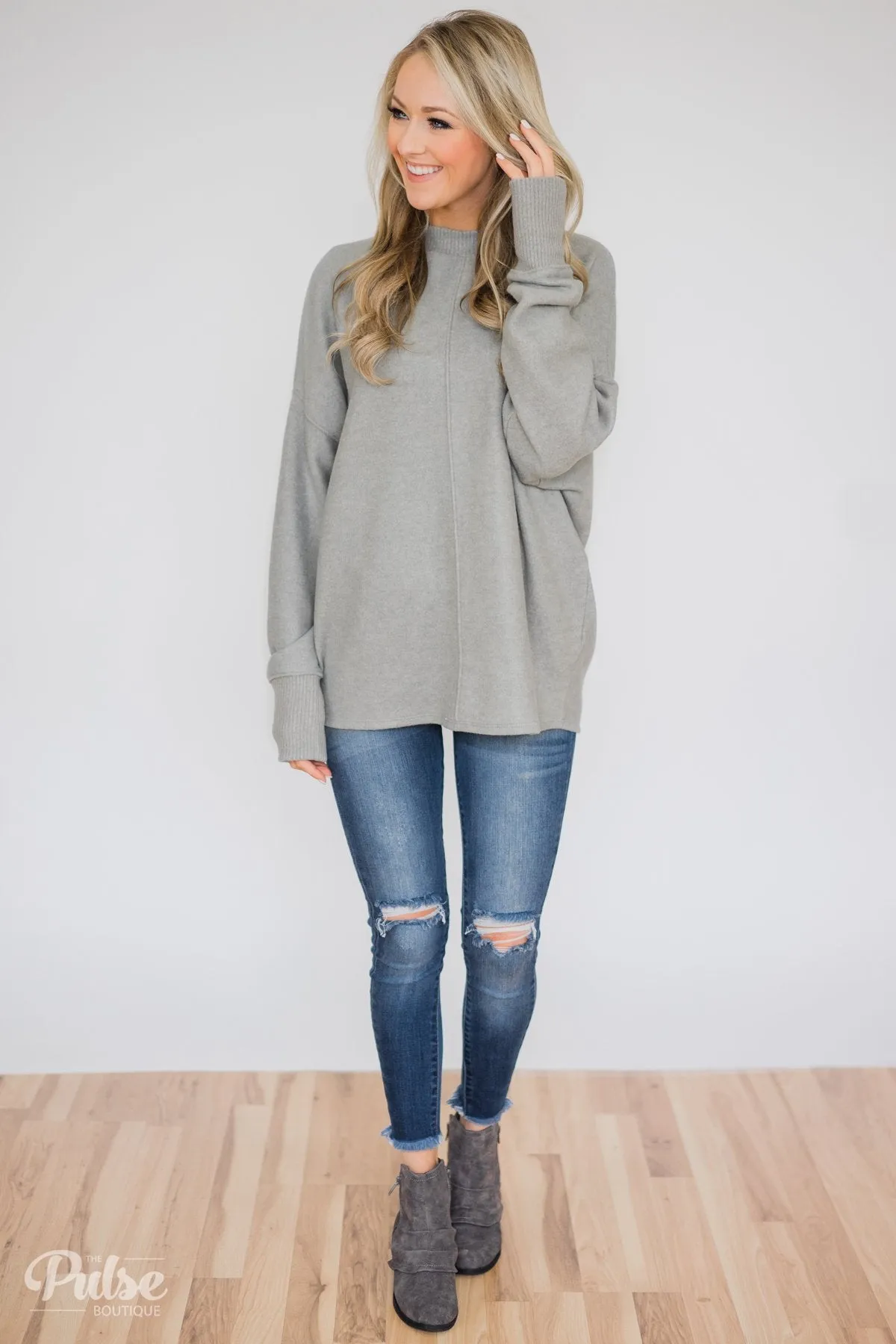In Awe Pullover Sweater- Heather Grey