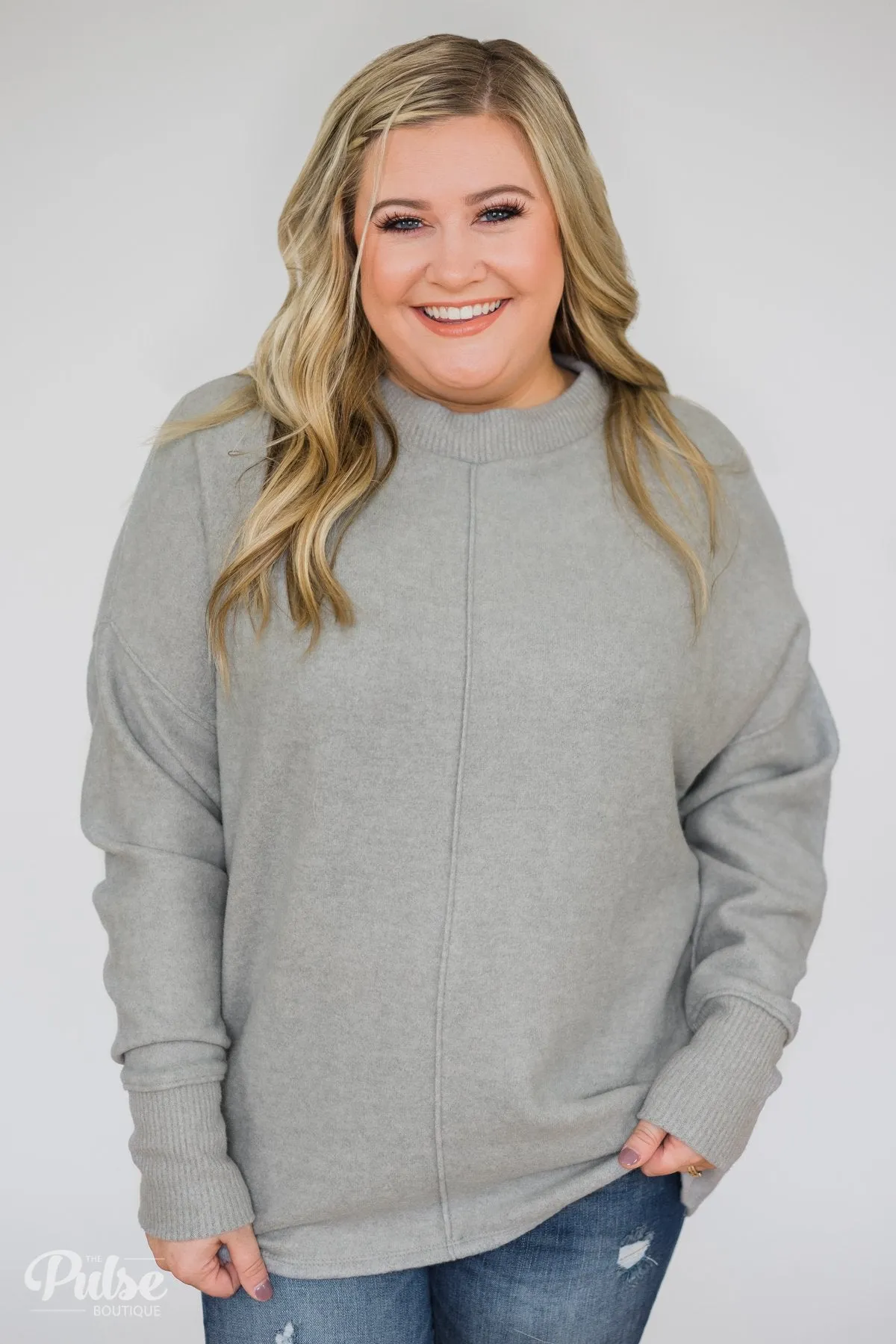 In Awe Pullover Sweater- Heather Grey