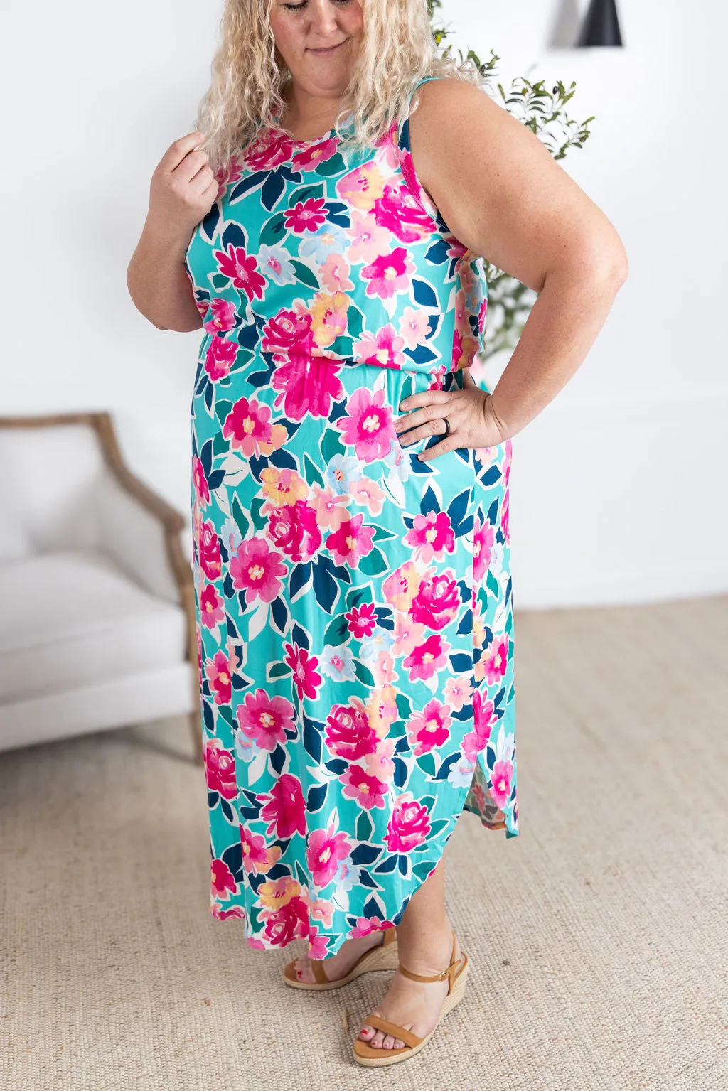 IN STOCK Sydney Scoop Dress - Aqua Floral