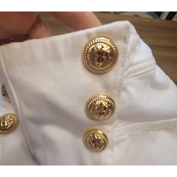 J McLaughlin Hastings White Jeans High Rise Skinny Sailor Golden Buttons 2 NWOT