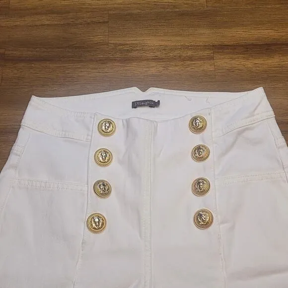 J McLaughlin Hastings White Jeans High Rise Skinny Sailor Golden Buttons 2 NWOT