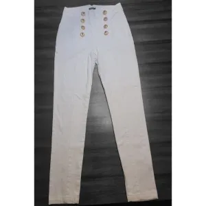 J McLaughlin Hastings White Jeans High Rise Skinny Sailor Golden Buttons 2 NWOT