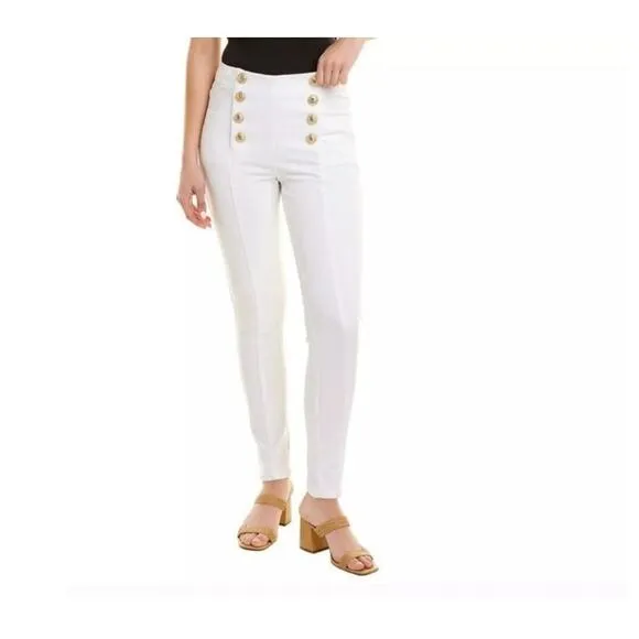 J McLaughlin Hastings White Jeans High Rise Skinny Sailor Golden Buttons 2 NWOT