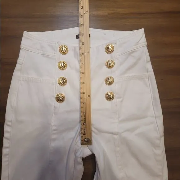 J McLaughlin Hastings White Jeans High Rise Skinny Sailor Golden Buttons 2 NWOT