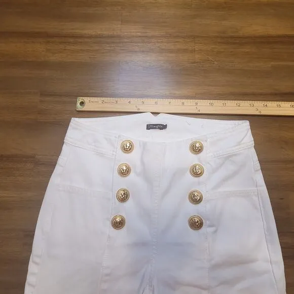 J McLaughlin Hastings White Jeans High Rise Skinny Sailor Golden Buttons 2 NWOT