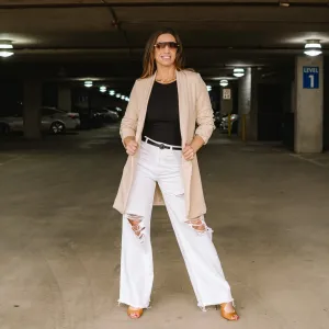 Jaci Solid Ruched Sleeve Long Boyfriend Blazer