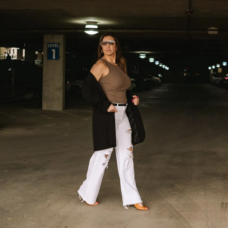 Jaci Solid Ruched Sleeve Long Boyfriend Blazer