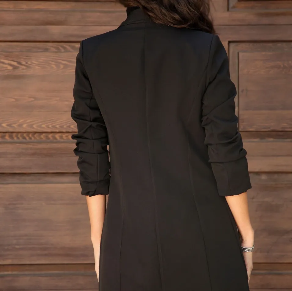 Jaci Solid Ruched Sleeve Long Boyfriend Blazer