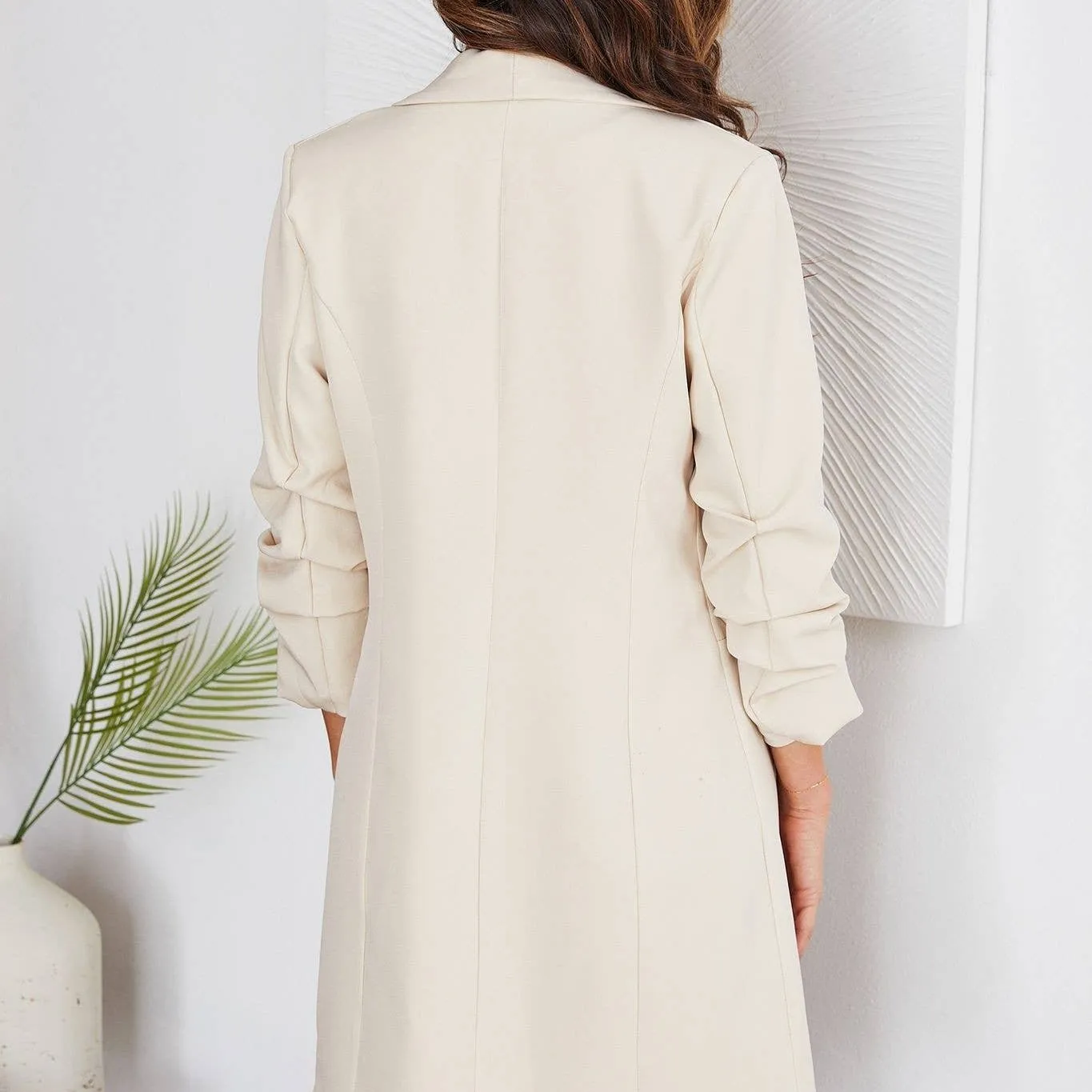 Jaci Solid Ruched Sleeve Long Boyfriend Blazer