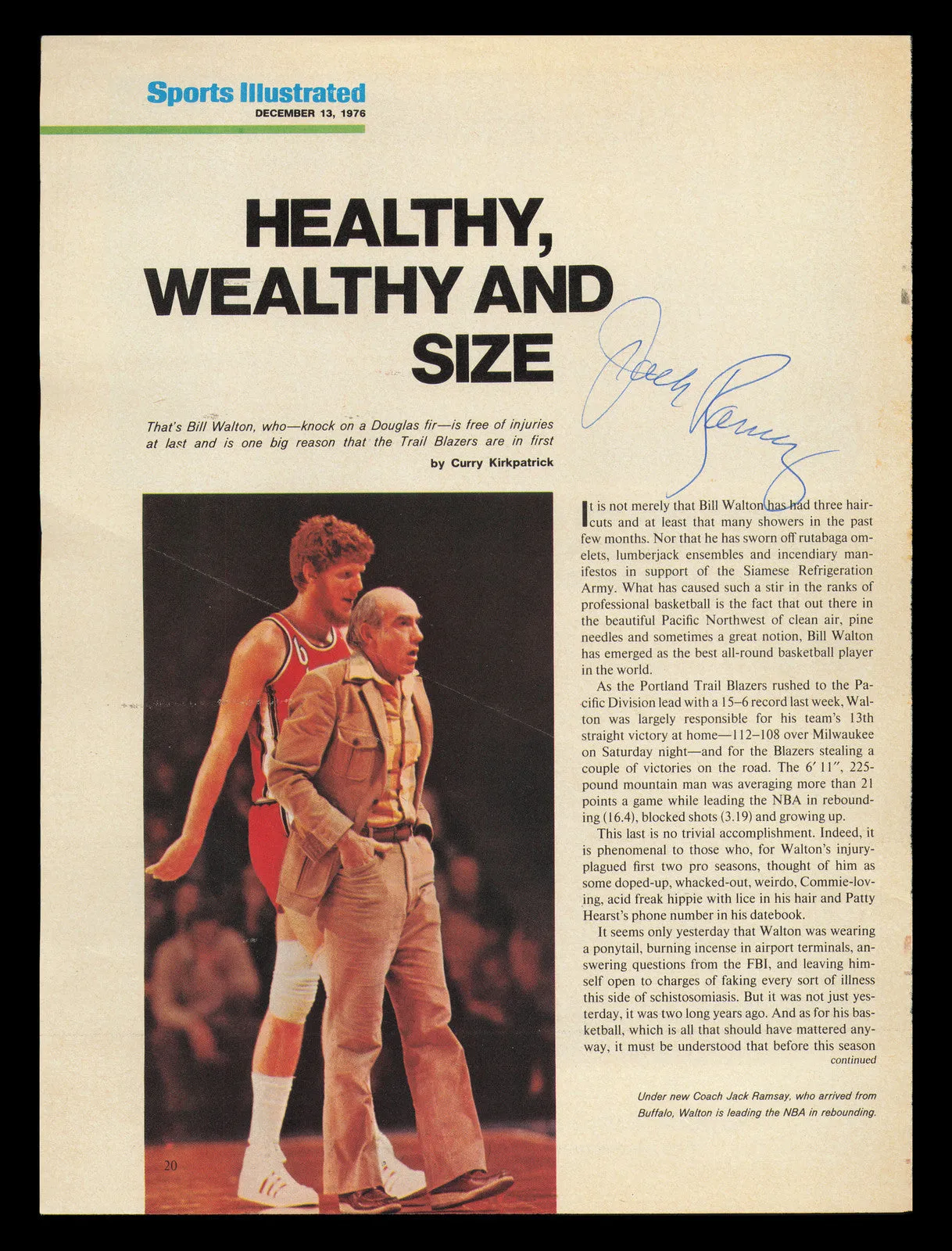 Jack Ramsay Autographed 8x11 Magazine Photo Portland Trail Blazers SKU #238112