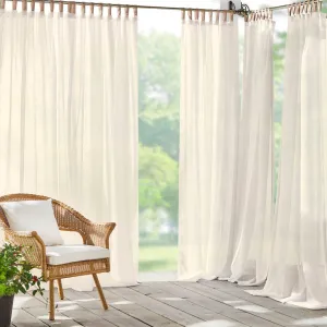 Janig Solid Sheer Tab Top Single Indoor/Outdoor Curtain Panel Gracie Oaks Curtain Color: Ivory Size per Panel: 52"W x 108"L
