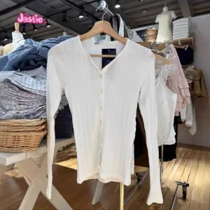 JazzHer Sweet Chic Eyelets White Women Jackets Lace Trim O Neck Slim Fall Coats 2025 New Cotton Long Sleeve Spring  Thin Top Woman