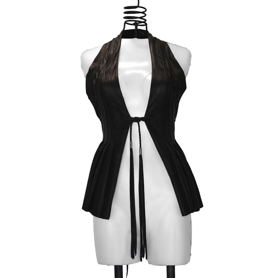 JODY | BLACK | PLEATED LEATHER VEST