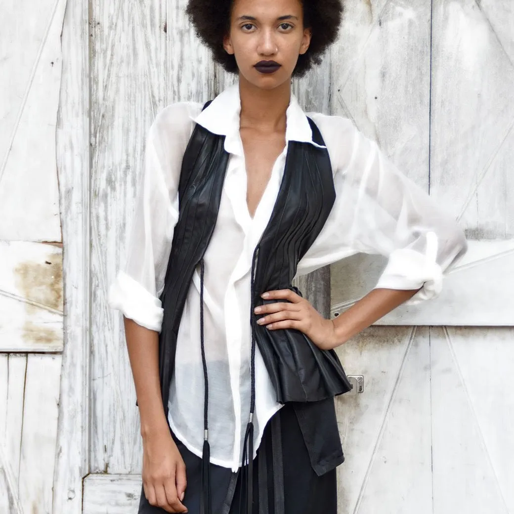 JODY | BLACK | PLEATED LEATHER VEST