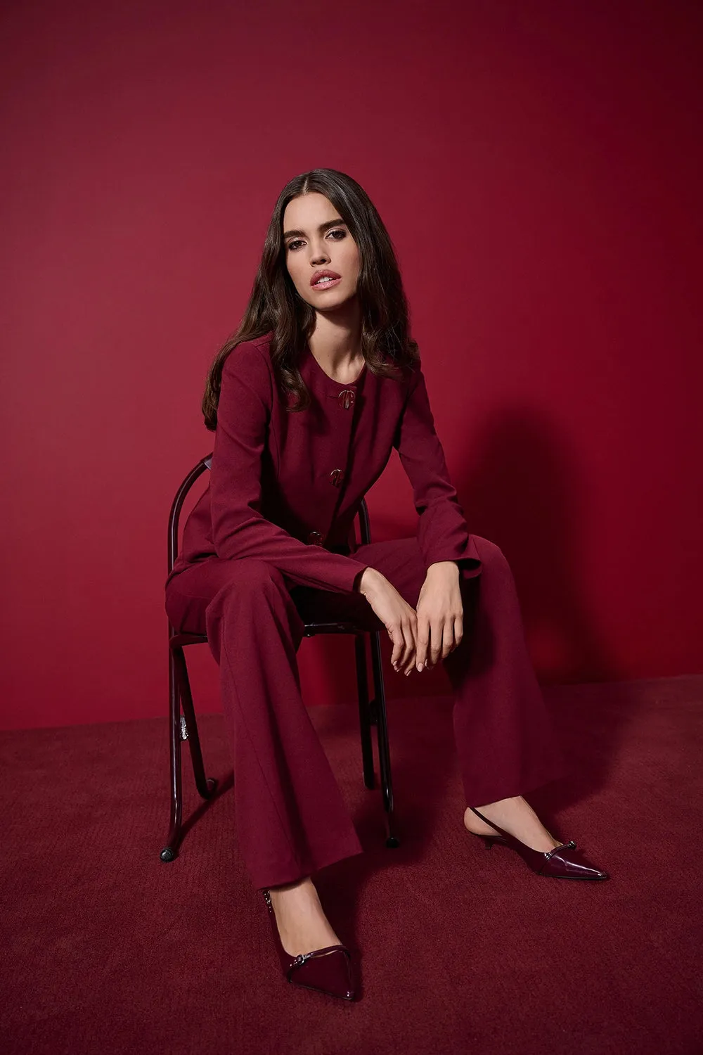 Joseph Ribkoff | Scuba Crepe Boxy Blazer - Merlot 253071