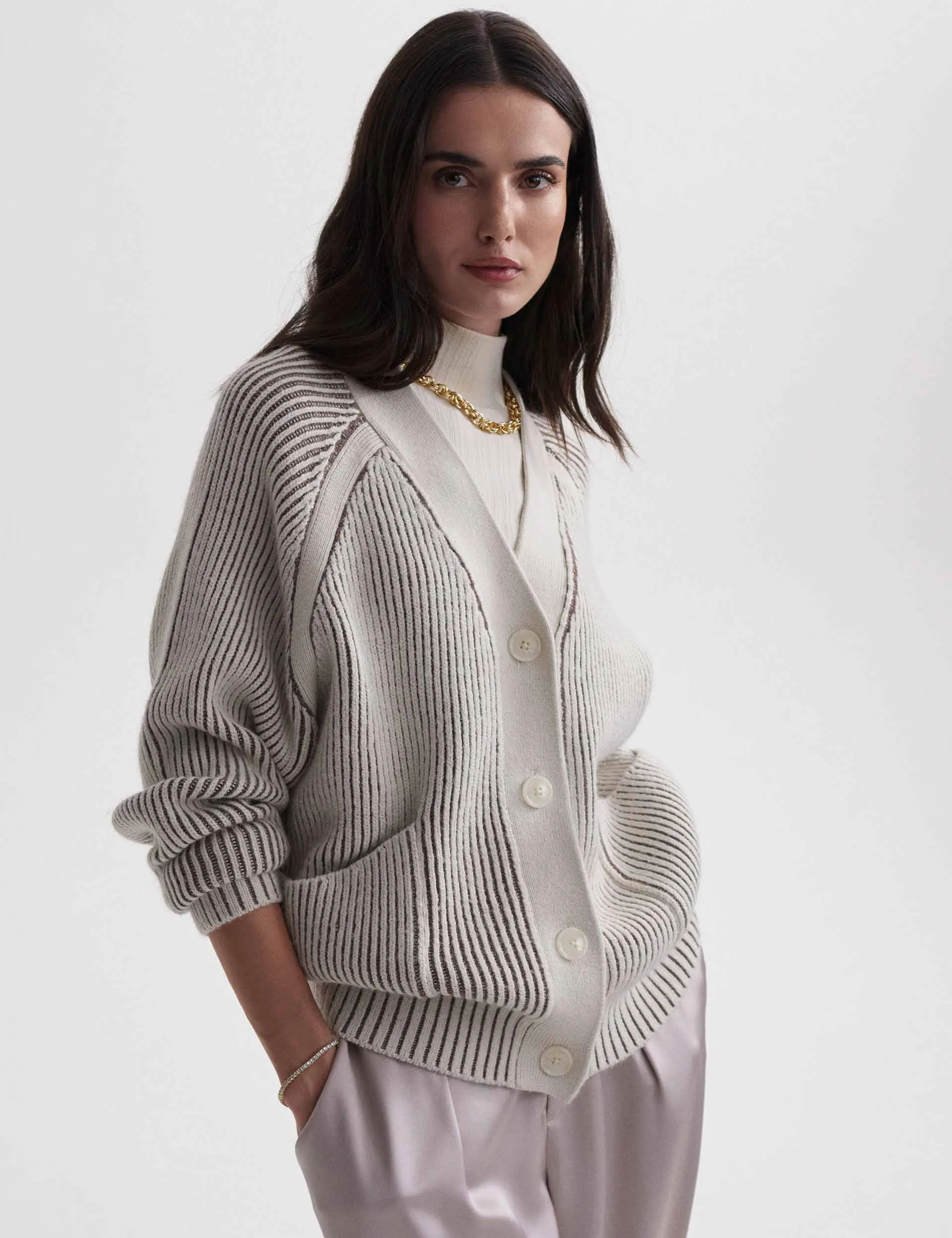 Jude Plated Cardigan - Birch