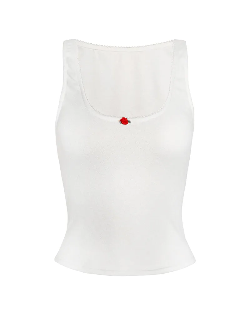 Kalinda Top in Pointelle Ivory with Frill Trim