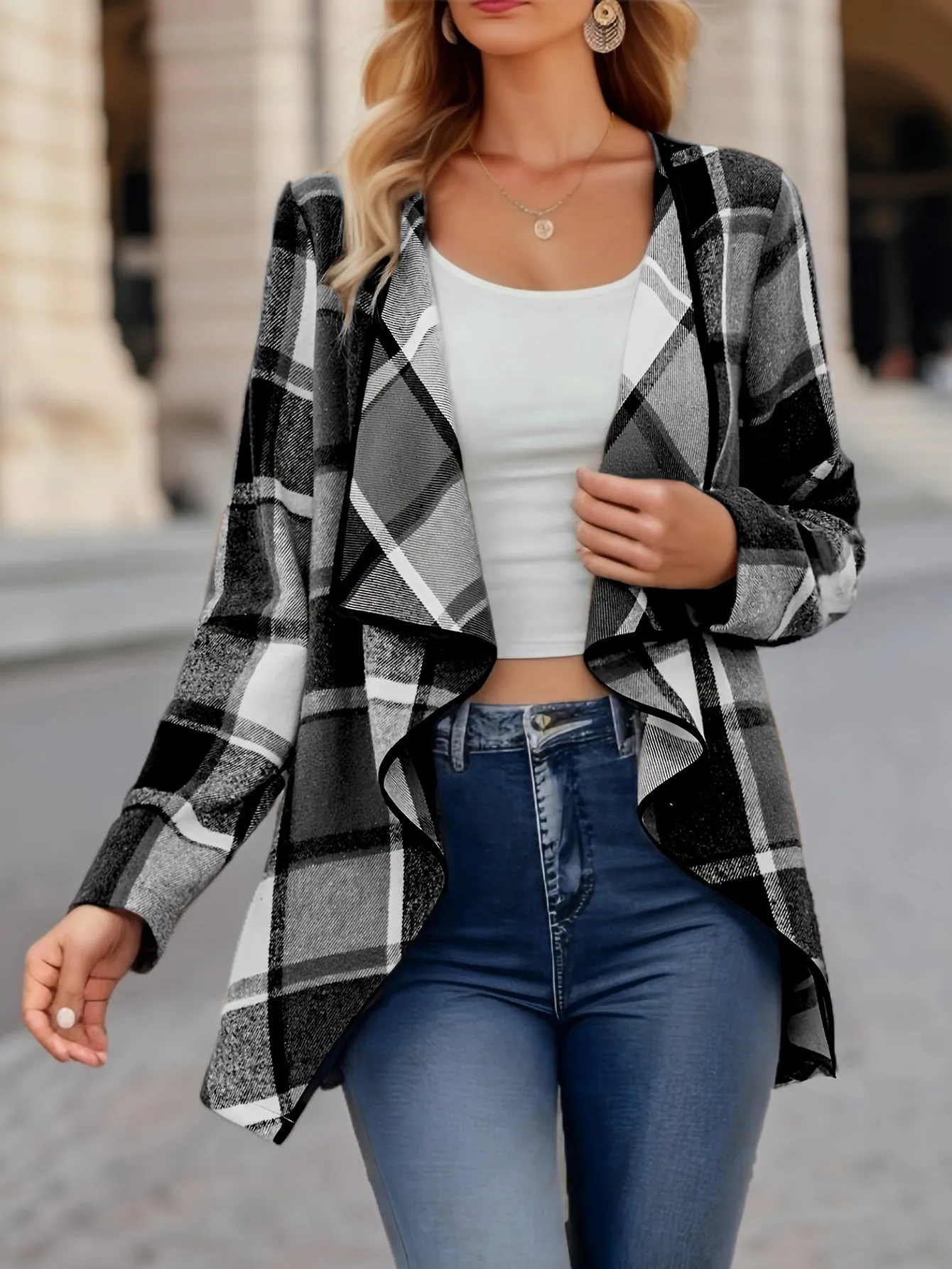 Kariertes Offenes Frontmantel - Sophia