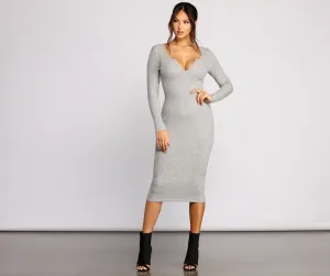 Keepin' Knit Simple Charming Ribbed Midi Dress