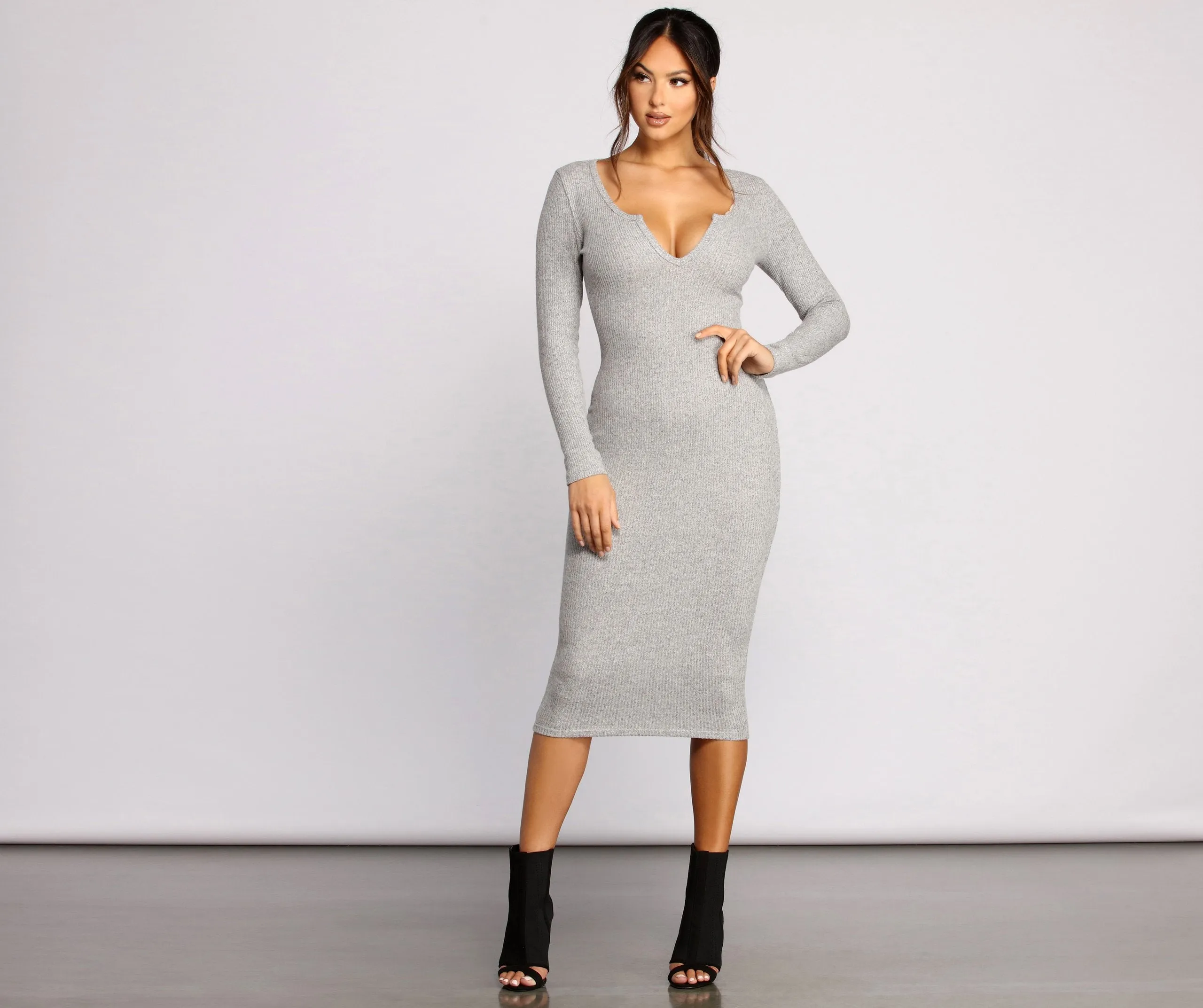 Keepin' Knit Simple Charming Ribbed Midi Dress