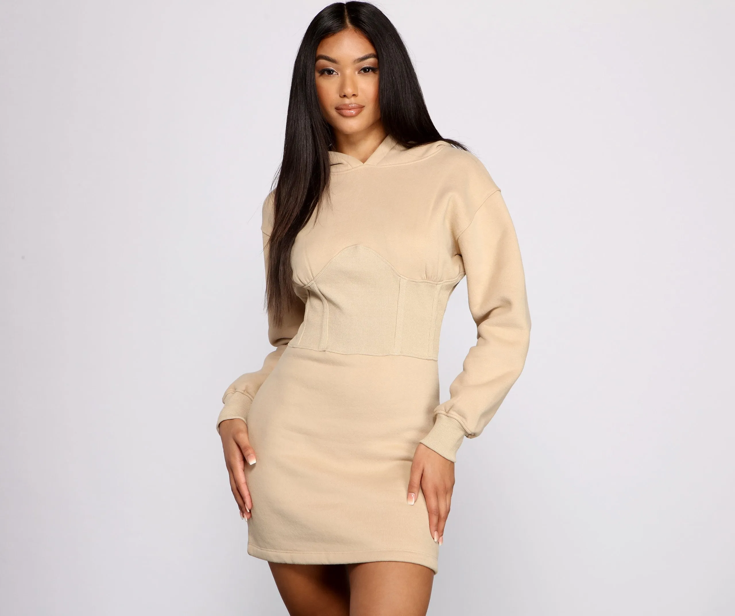 Keeping Knit Casual Charming Hoodie Mini Dress