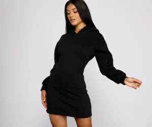 Keeping Knit Casual Charming Hoodie Mini Dress