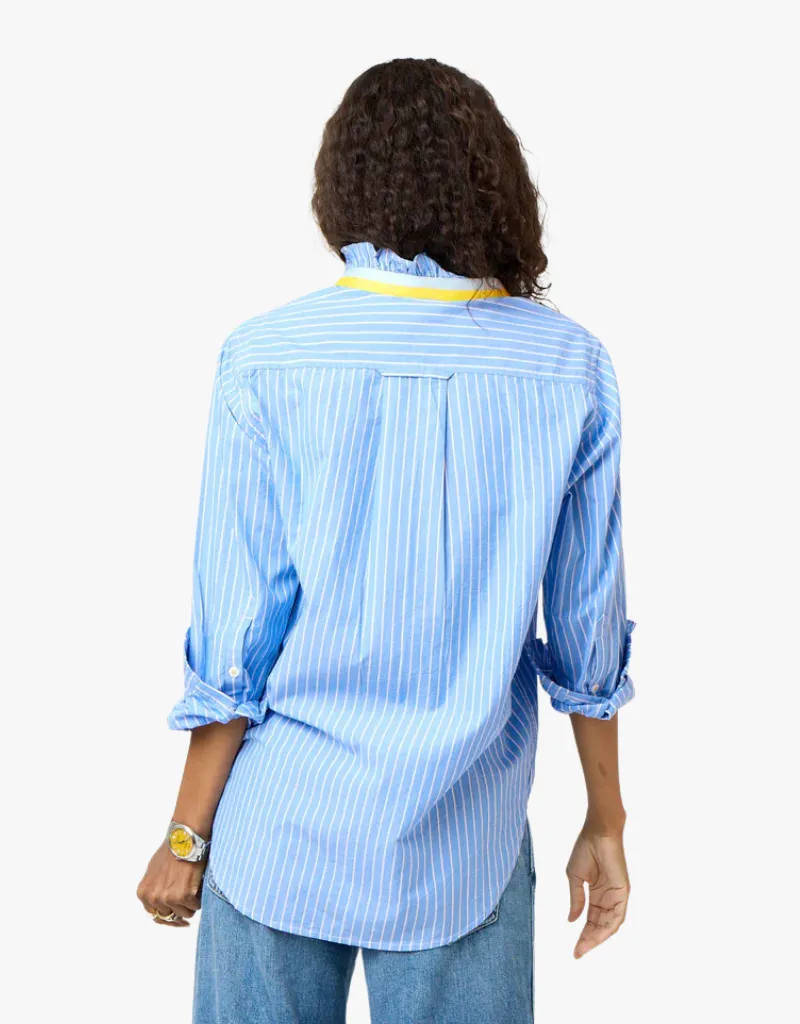 Kerri Rosenthal Mia Stripe Ruffle Shirt in Mid Blue