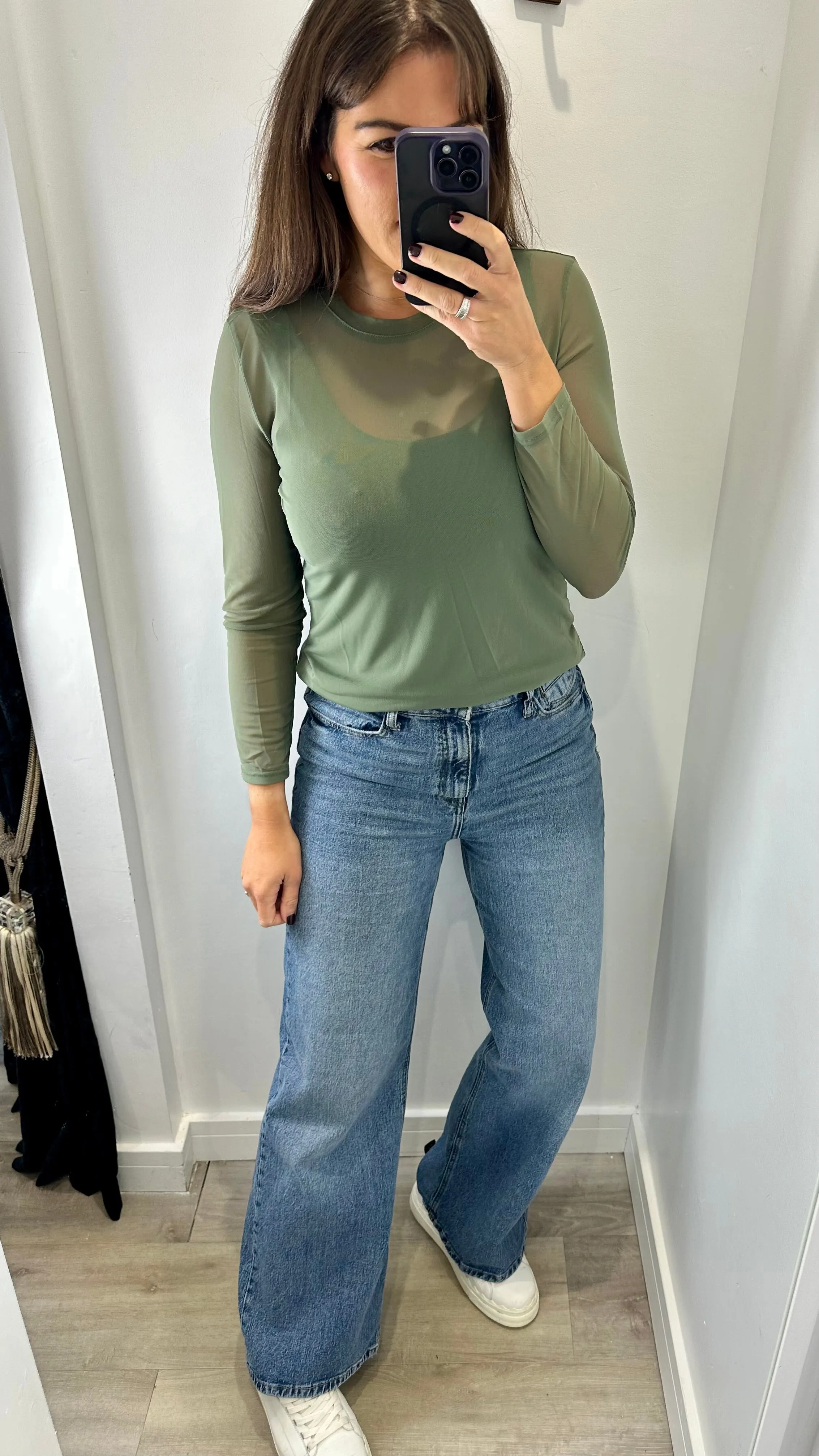 KHAKI SHEER TOP