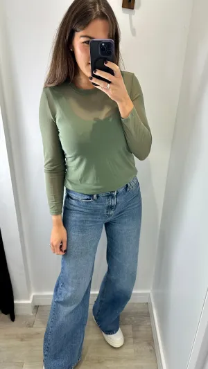 KHAKI SHEER TOP