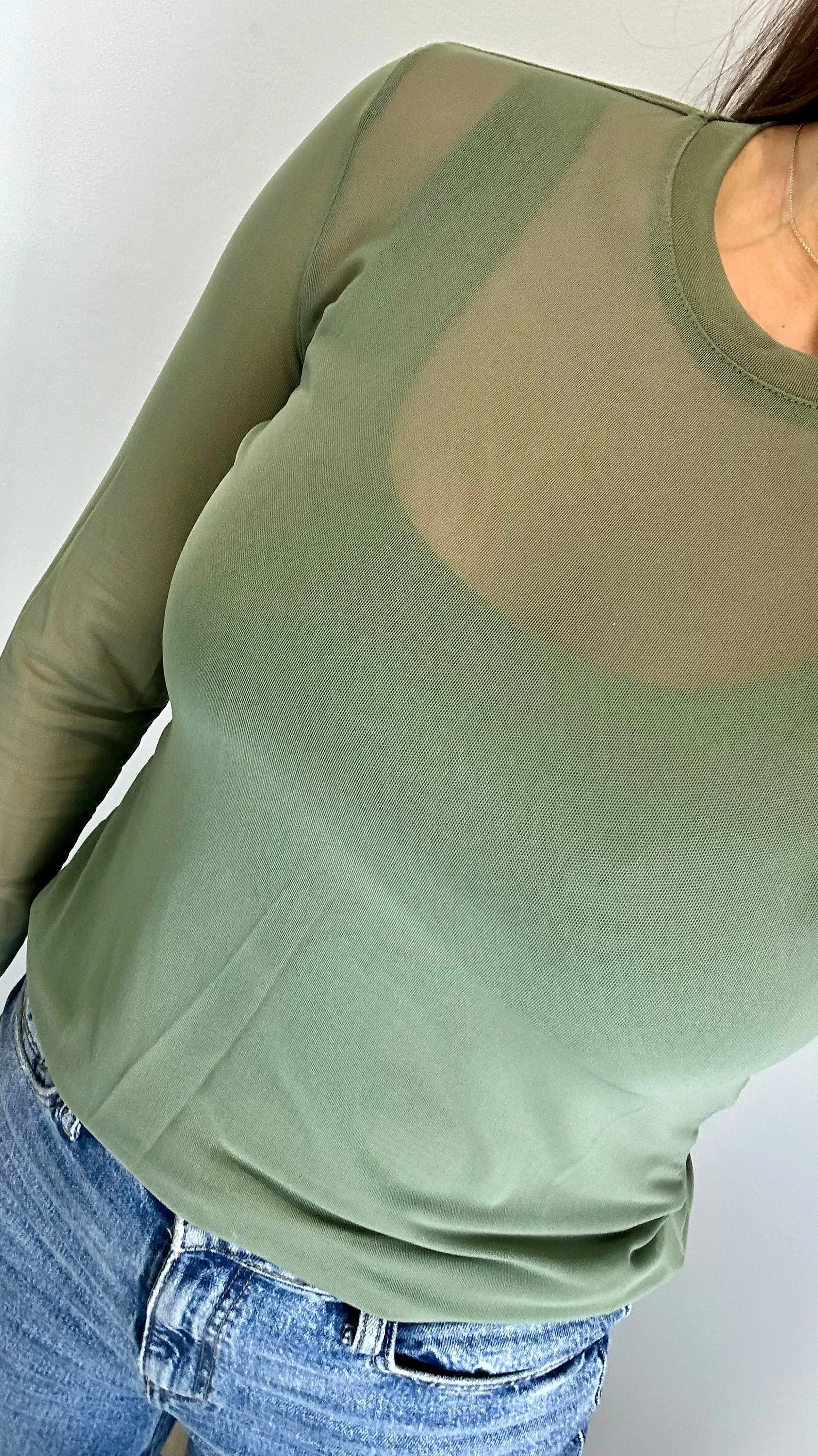 KHAKI SHEER TOP