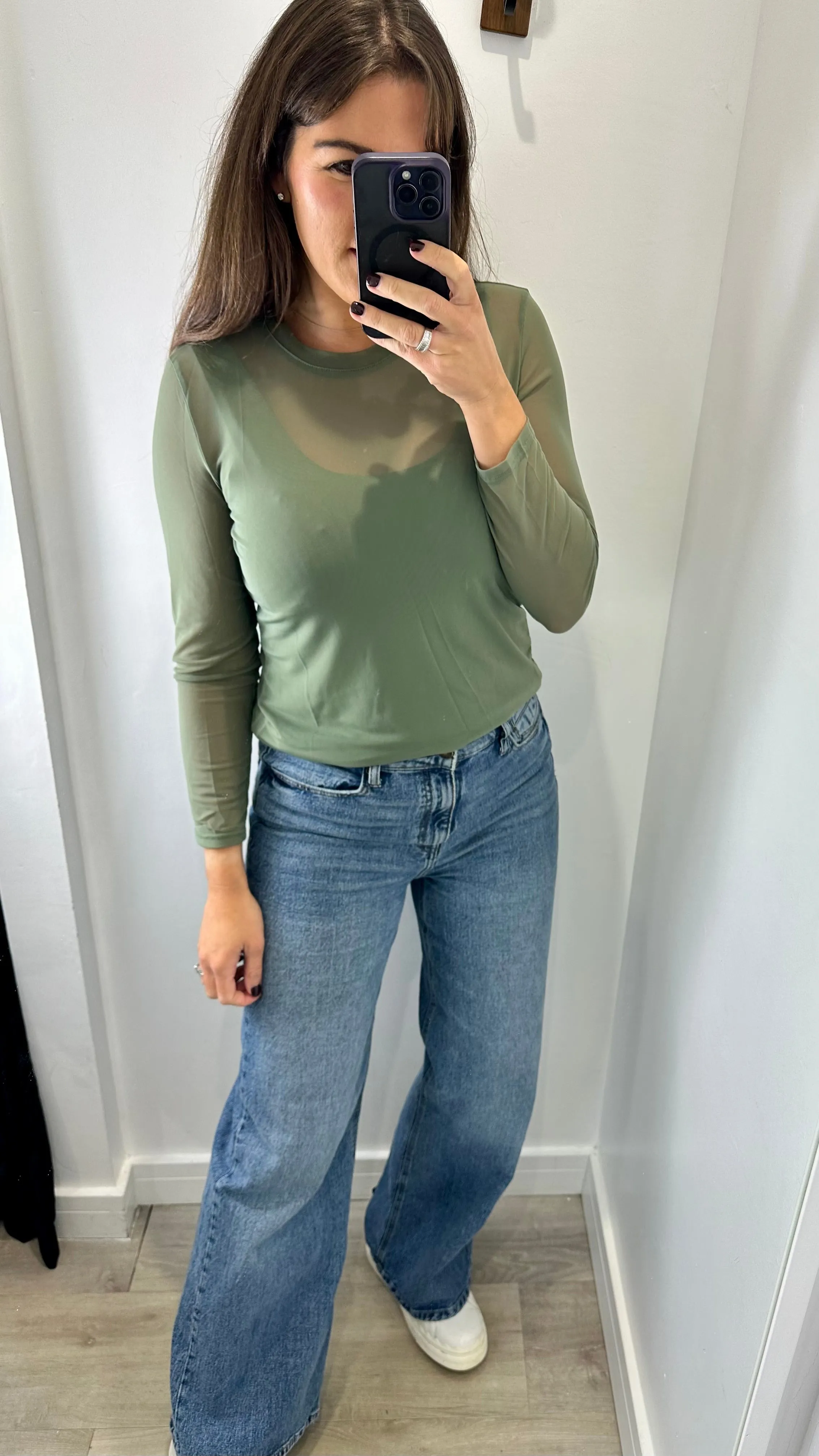 KHAKI SHEER TOP