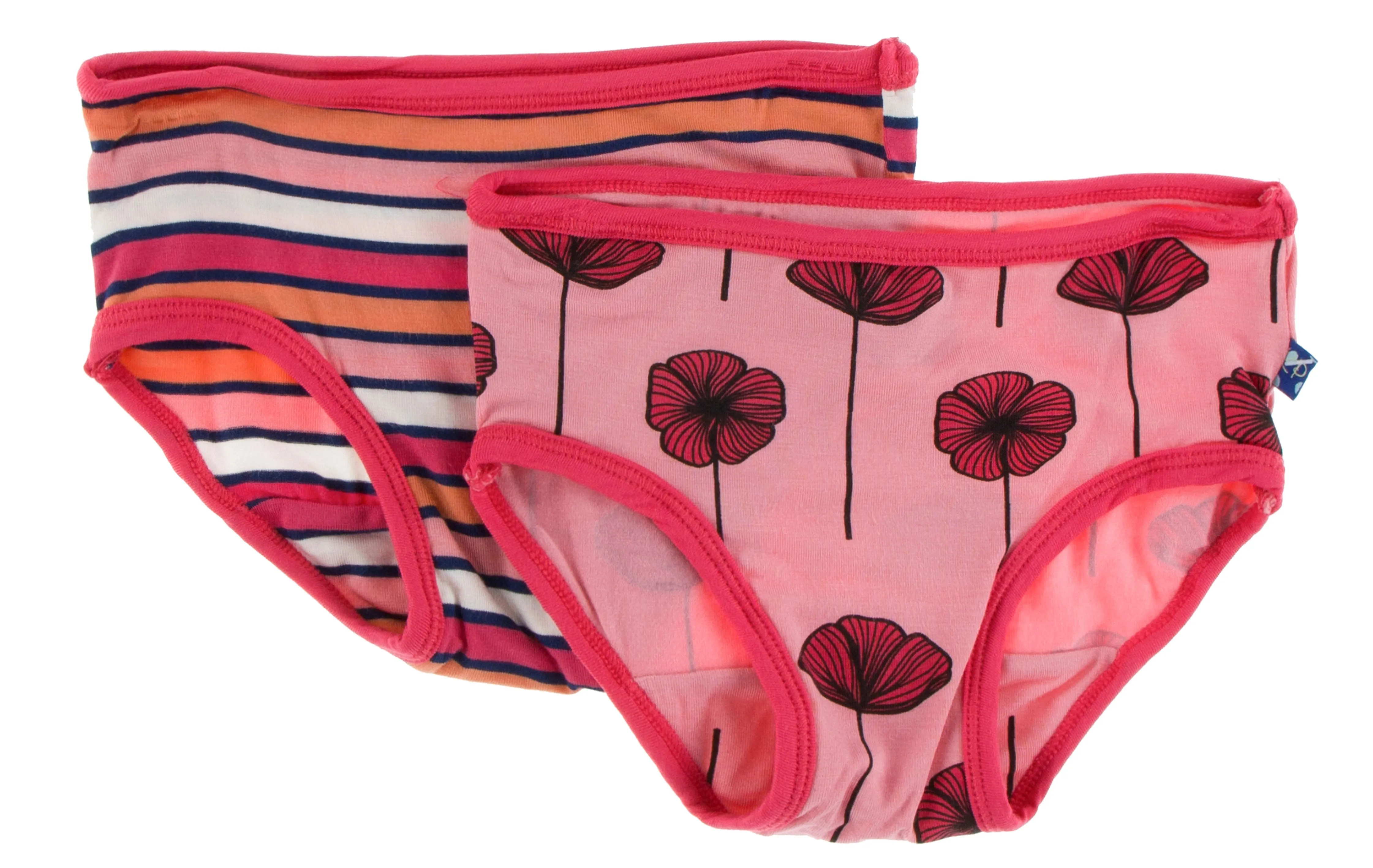 KicKee Pants Botany Red Ginger Stripe & Strawberry Poppies Girls Underwear Set