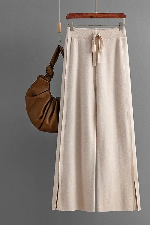 Knit Wide Leg Slit Pants (4 Color Ways)