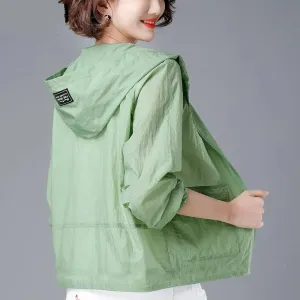 Korean Fashion Solid Color Women's Spring Jacket All-Match Jackets Hooded Thin Sunscreen Coat