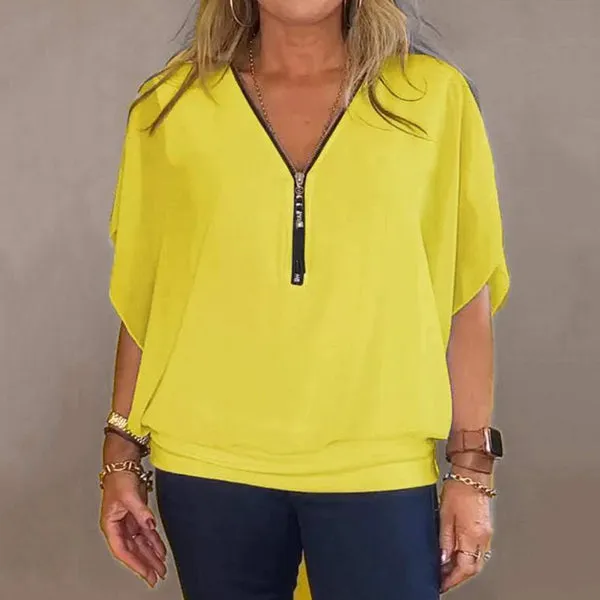 Krystel® | Casual top with zip neckline